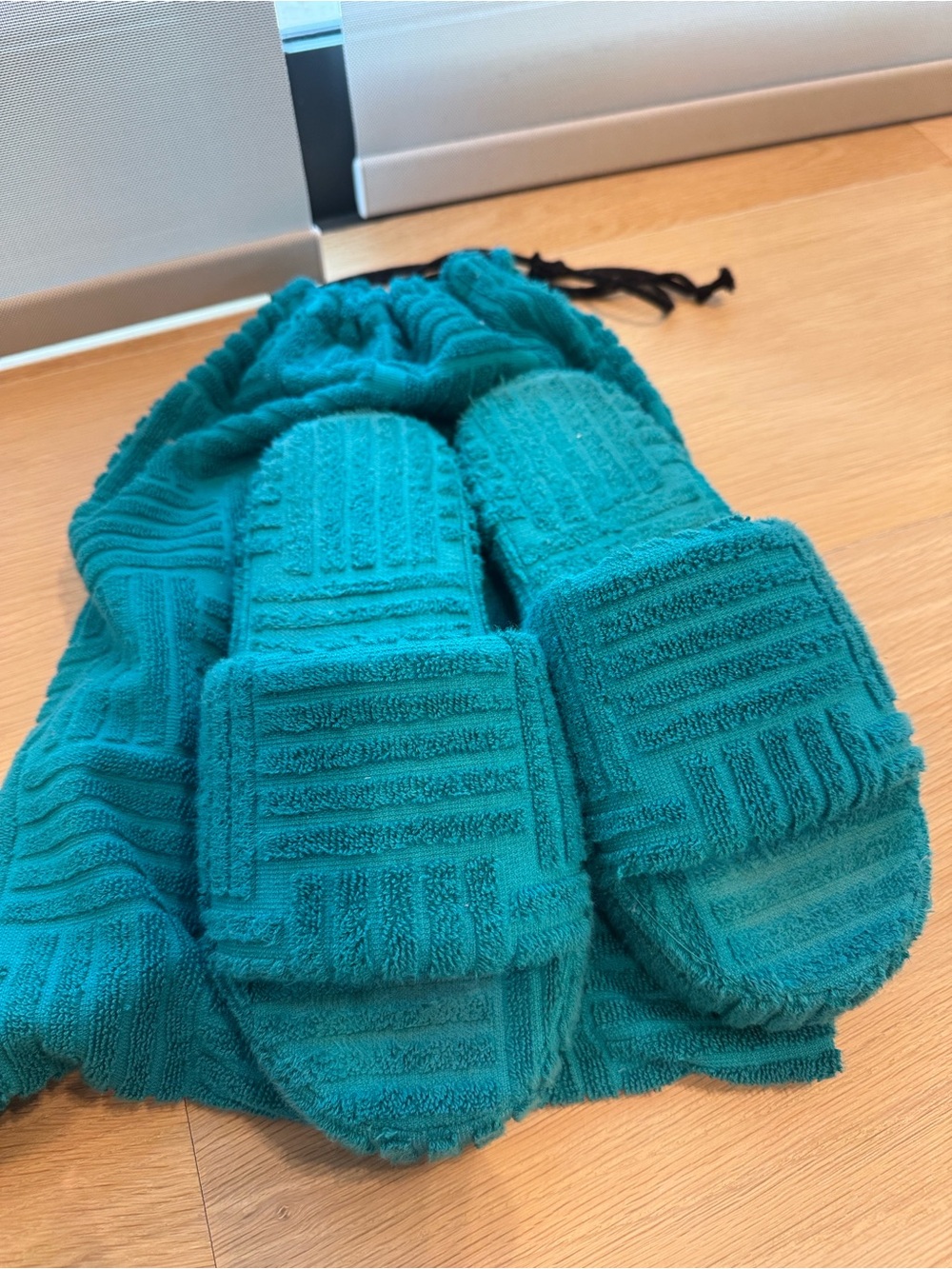 Bottega Veneta Teal Terry Slide Sandals